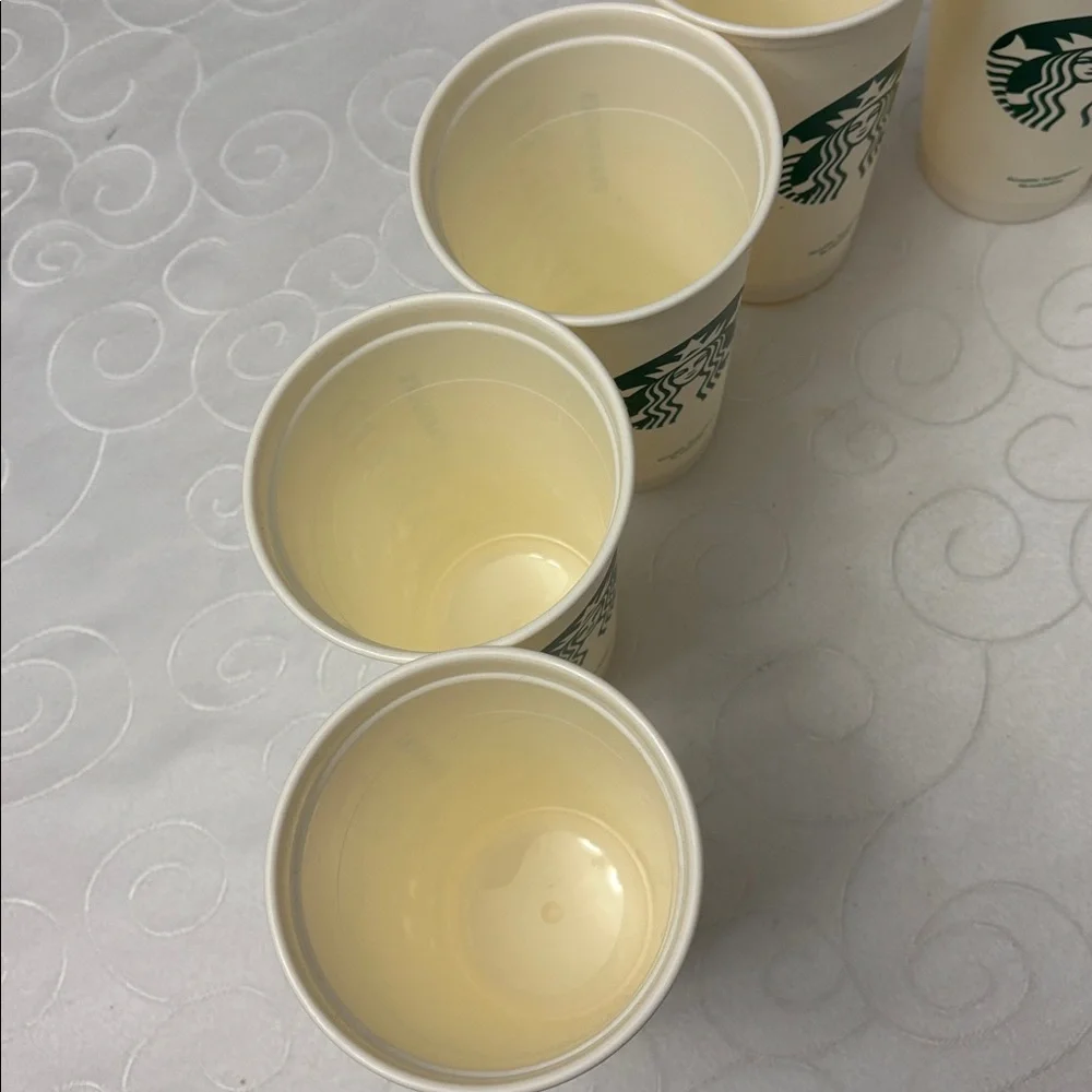 Starbucks Plastic 2012 16oz Travel Cups Cream White Green. Set of 8.